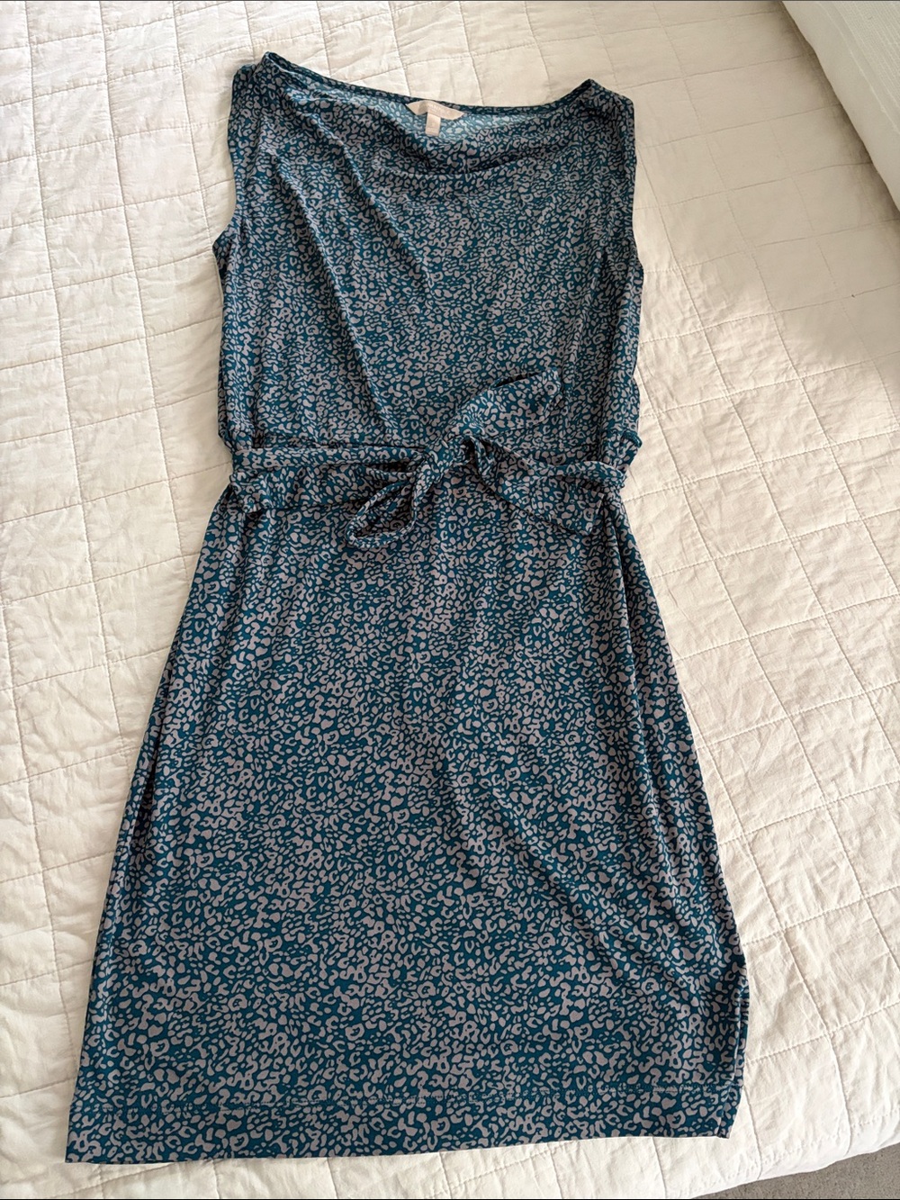 Banana Republic Teal Blue Leopard-Print Midi Dress with Tie Waist - Picture 1 of 5
